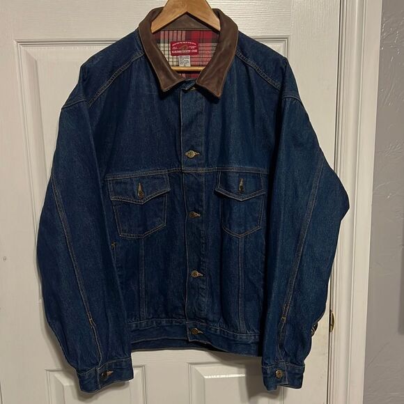 🔥🔥 Vintage Denim Leather Collar MARLBORO COUNTRY STORE JEAN JACKET - EXCELLENT - Picture 1 of 14
